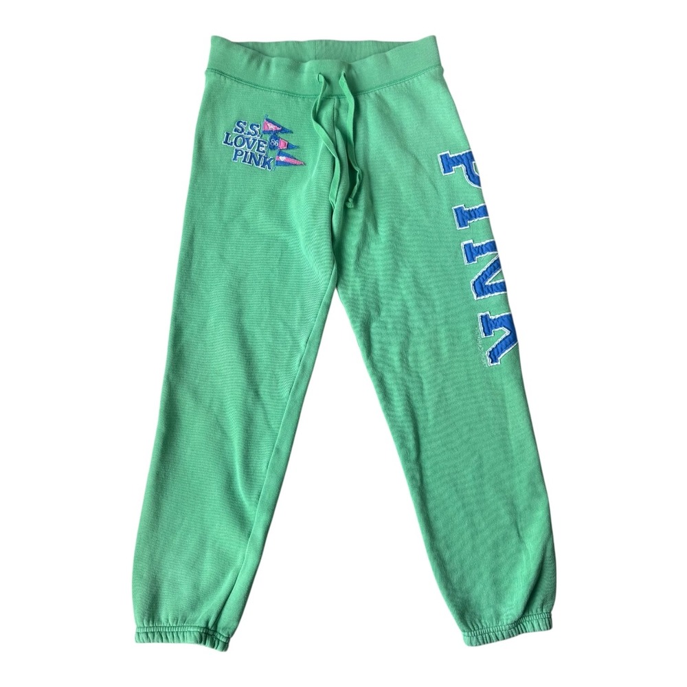 Y2K Victoria's Secret PINK Low Rise‎ Joggers XS Green S.S. Love Pink 86 Logo Vtg